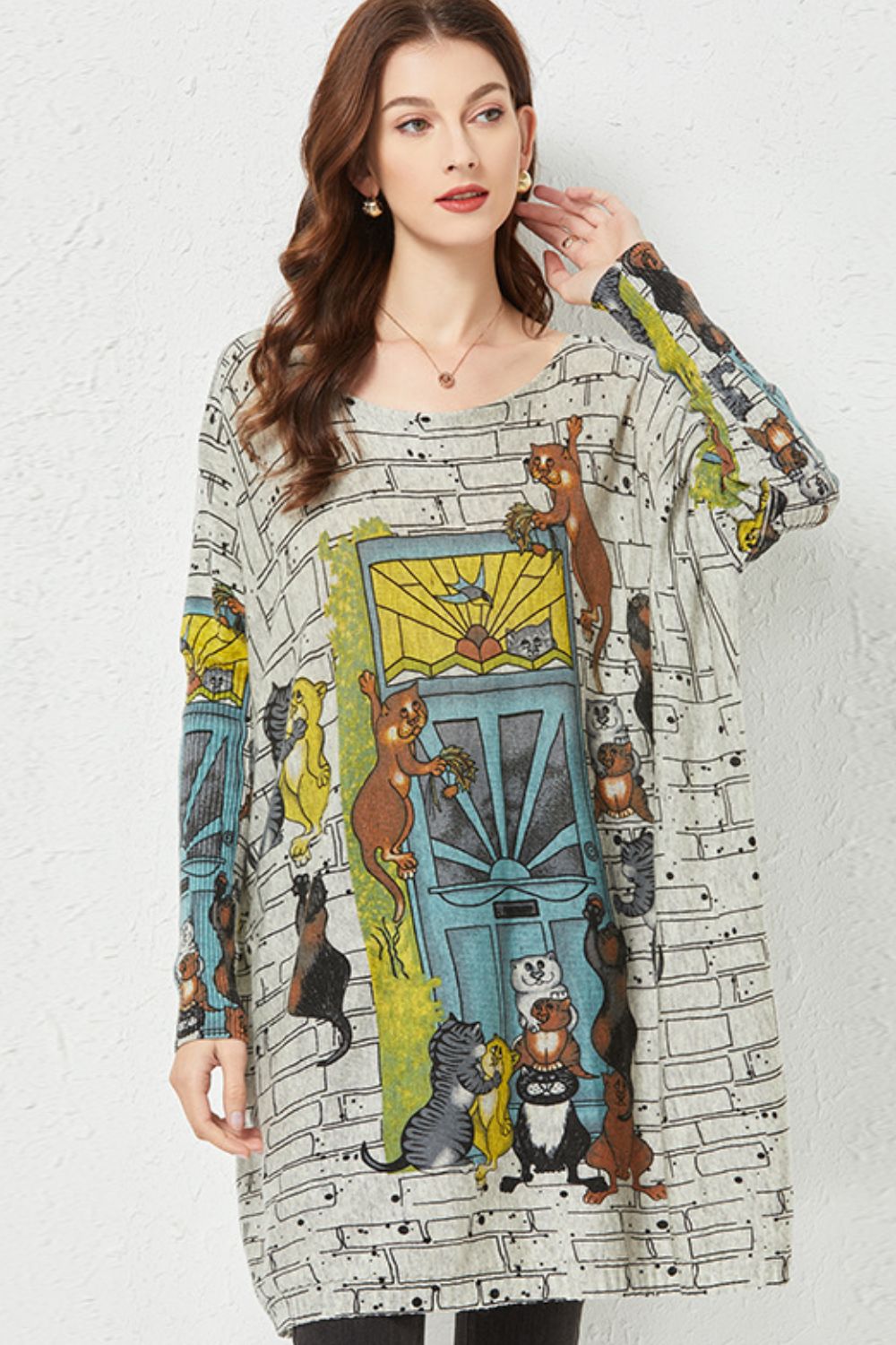 Spend The Day Animal Print Boat Neck Longline Knit Top