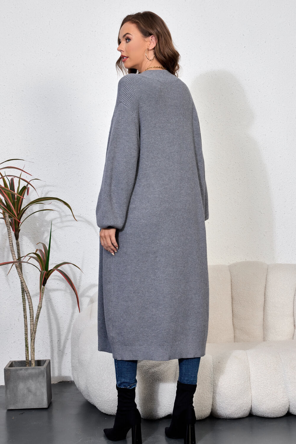 Open Front Duster Cardigan with Double Pockets