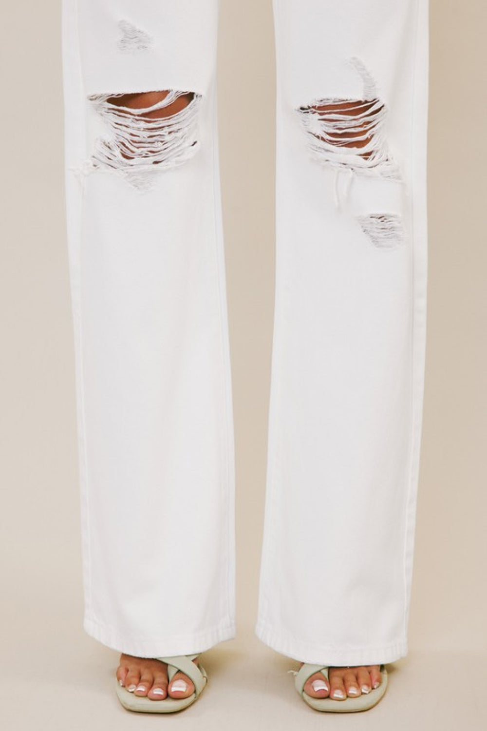 Kancan High-Rise Distressed Flare Jeans in White