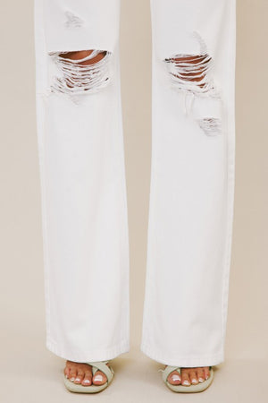 Kancan High-Rise Distressed Flare Jeans in White