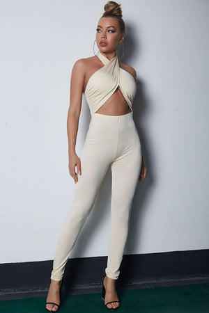 Cutout Crisscross Halter Neck Jumpsuit
