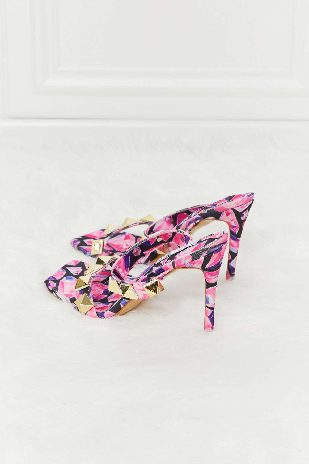 Cape Robbin Printed Studded Stiletto Heels in Pink