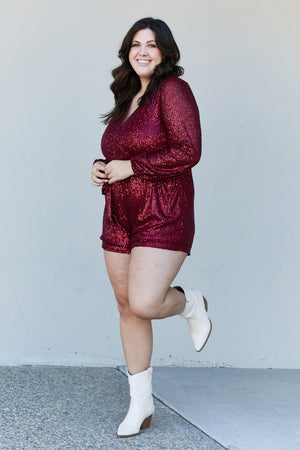 Haptics Full Size Sequin Belted V-Neck Romper