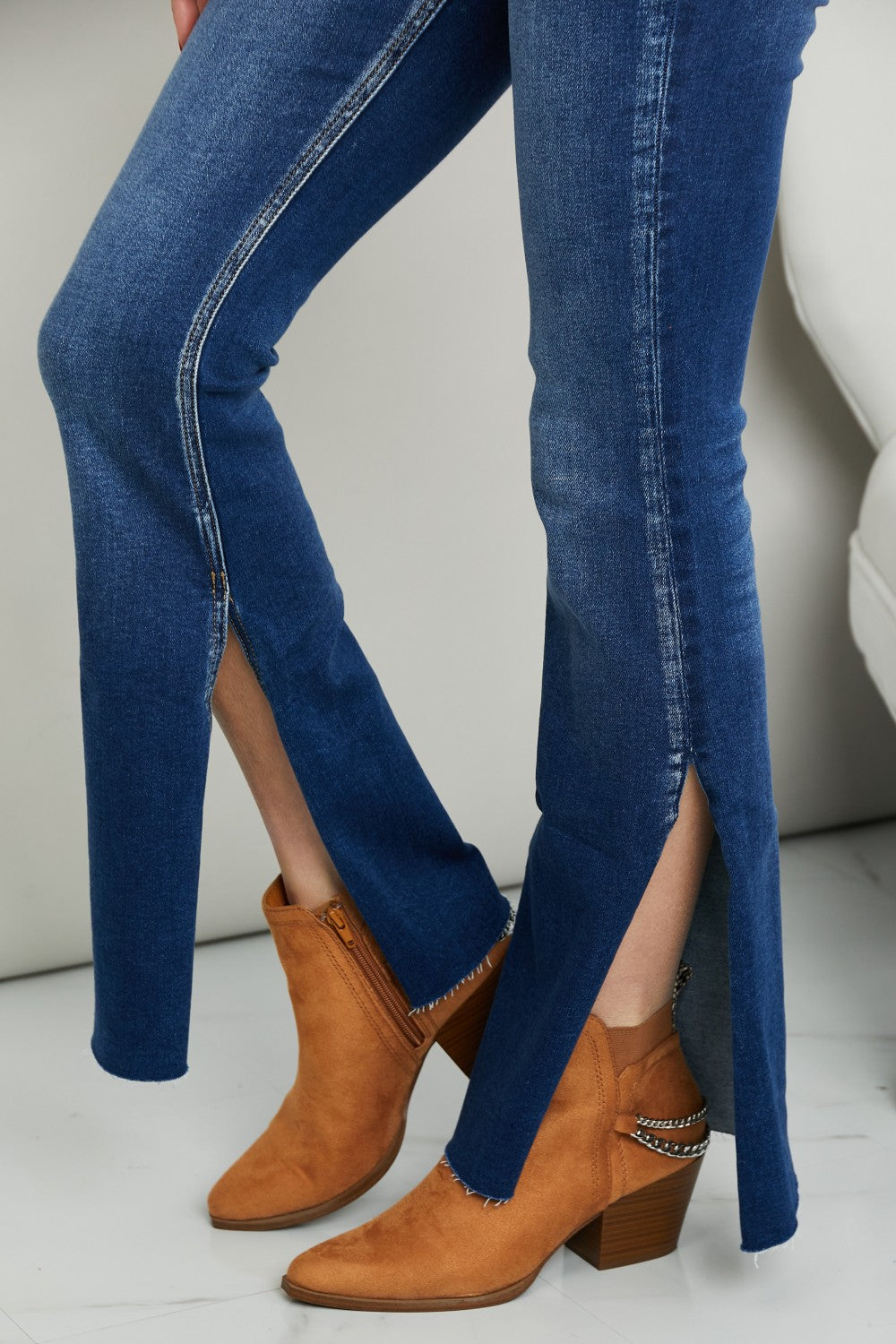 Zenana Frayed Trim Side Slit Jeans