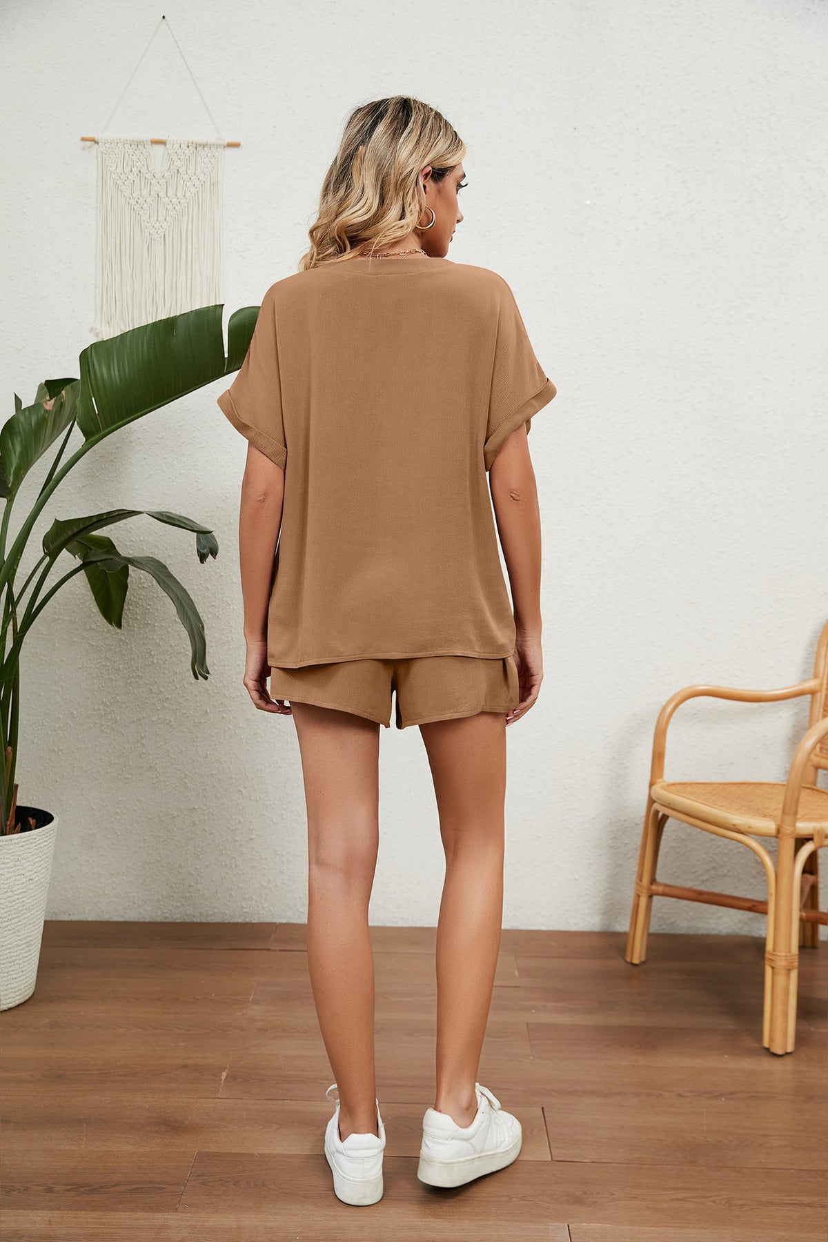 Notched Neck Top and Paperbag Waist Shorts Lounge Set