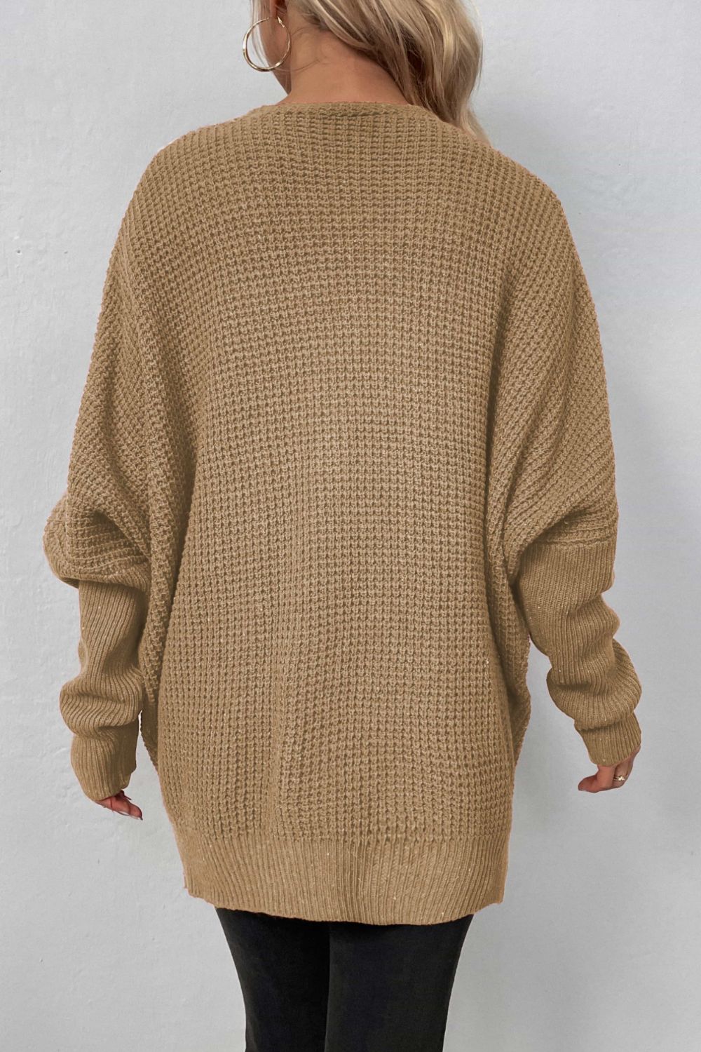 Waffle Knit One-Button Dolman Sleeve Cardigan