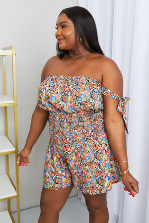 White Birch Floral Tied Smocked Off-Shoulder Romper