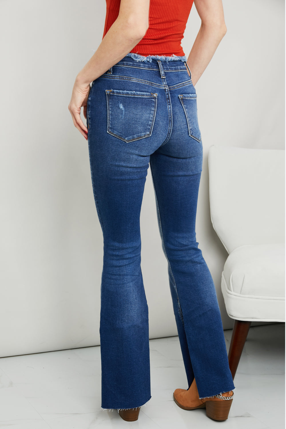 Zenana Frayed Trim Side Slit Jeans