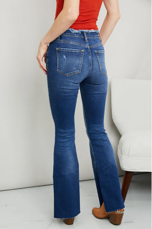 Zenana Frayed Trim Side Slit Jeans
