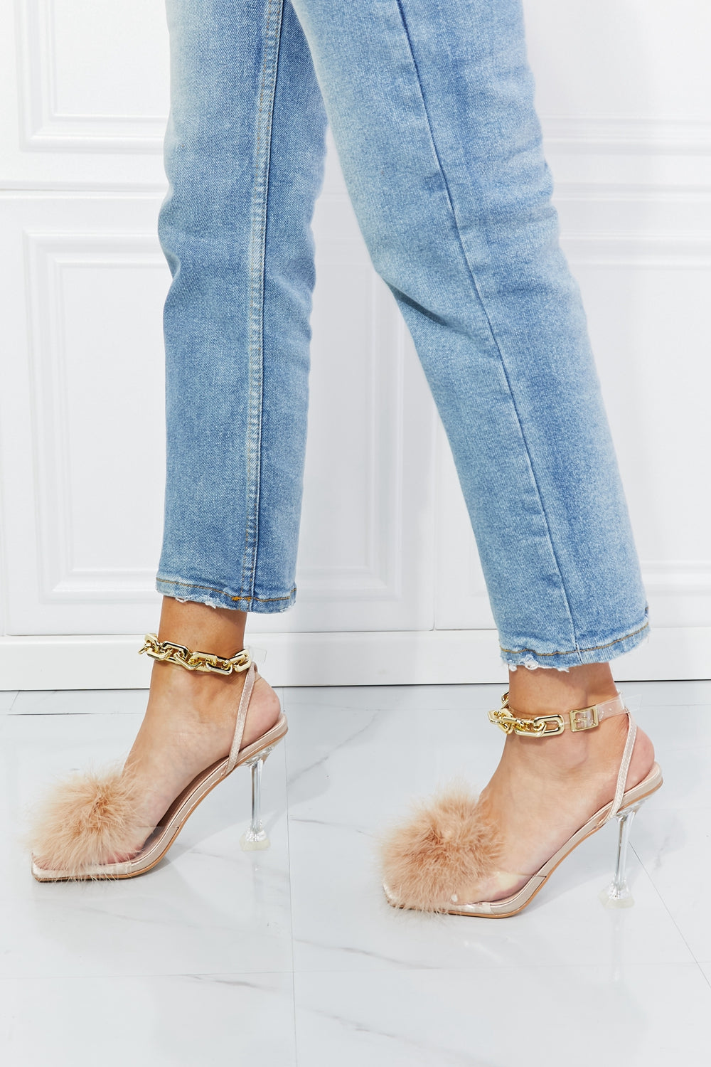 Cape Robbin Fur Strap Chain Detail Heels