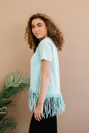 BiBi Empowering Expression Mineral Wash Fringe Tee