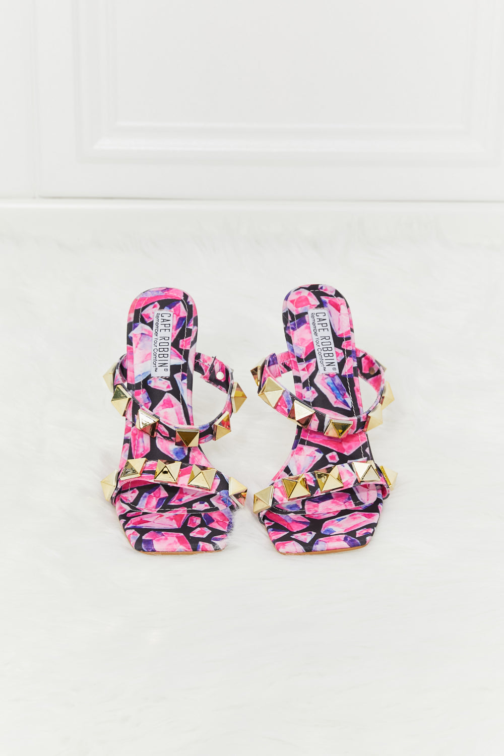 Cape Robbin Printed Studded Stiletto Heels in Pink