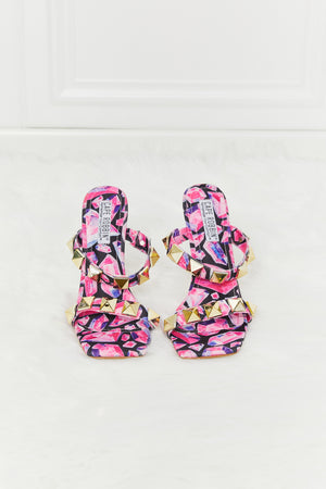 Cape Robbin Printed Studded Stiletto Heels in Pink