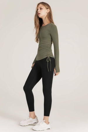 Half-Zip Drawstring Long Sleeve Sports Top