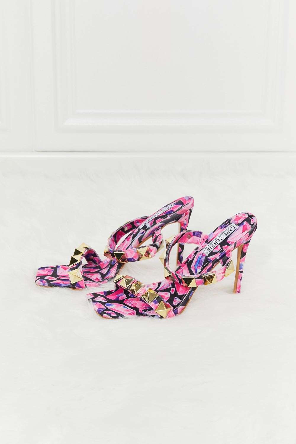 Cape Robbin Printed Studded Stiletto Heels in Pink