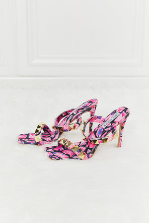 Cape Robbin Printed Studded Stiletto Heels in Pink