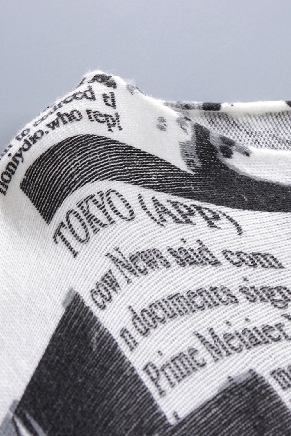 Newspaper Print Boat Neck Long Sleeve Sweater