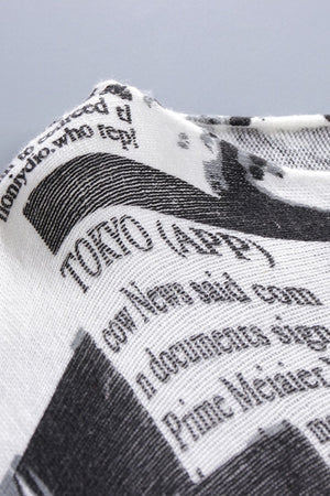 Newspaper Print Boat Neck Long Sleeve Sweater