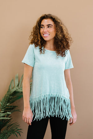 BiBi Empowering Expression Mineral Wash Fringe Tee