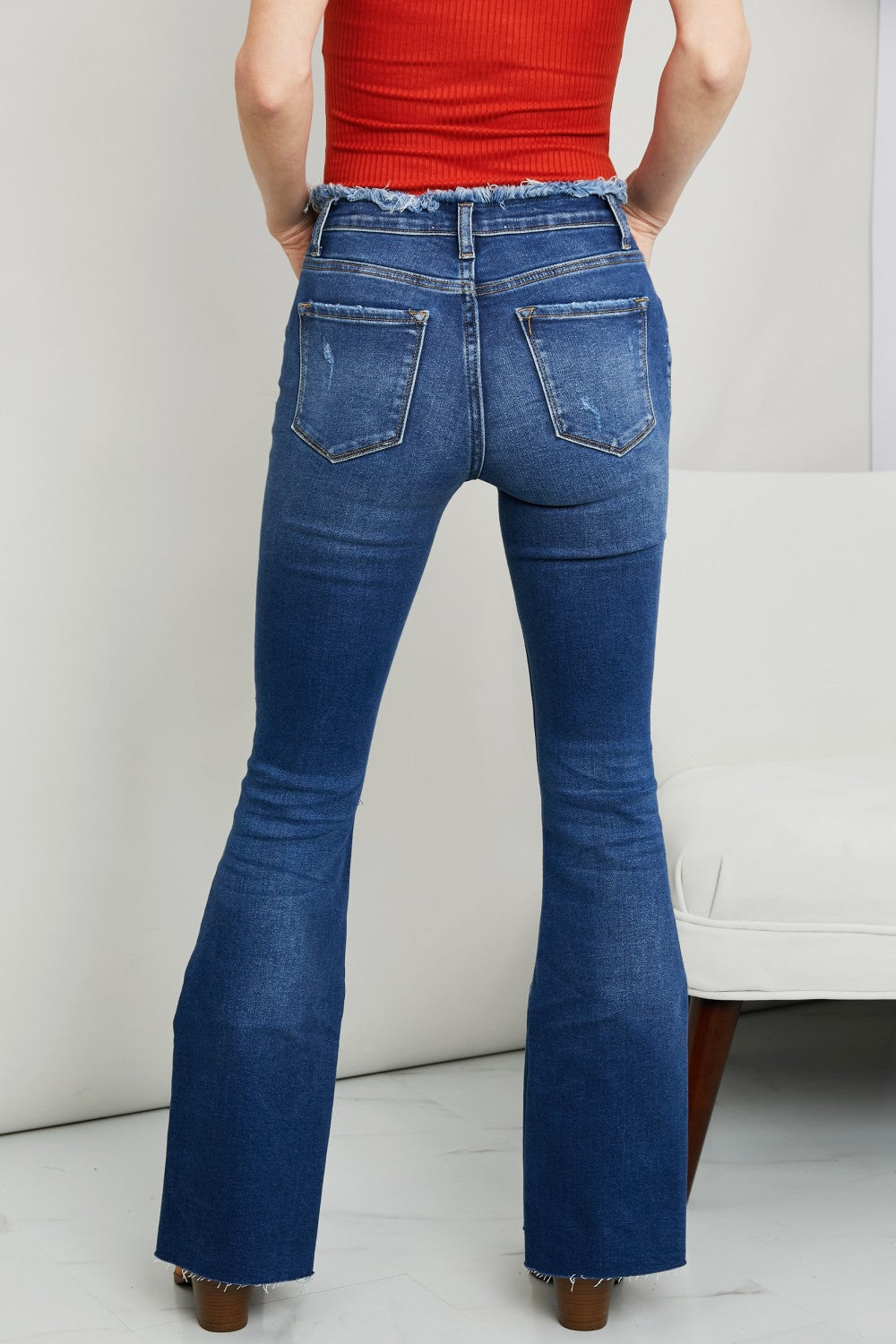 Zenana Frayed Trim Side Slit Jeans