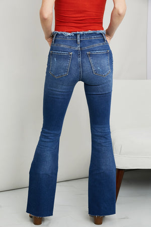 Zenana Frayed Trim Side Slit Jeans