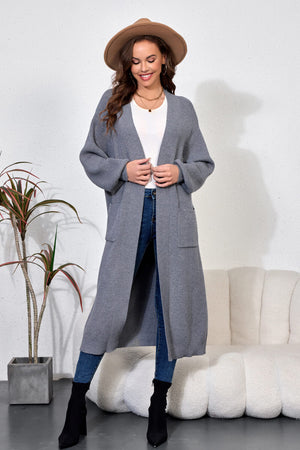 Open Front Duster Cardigan with Double Pockets